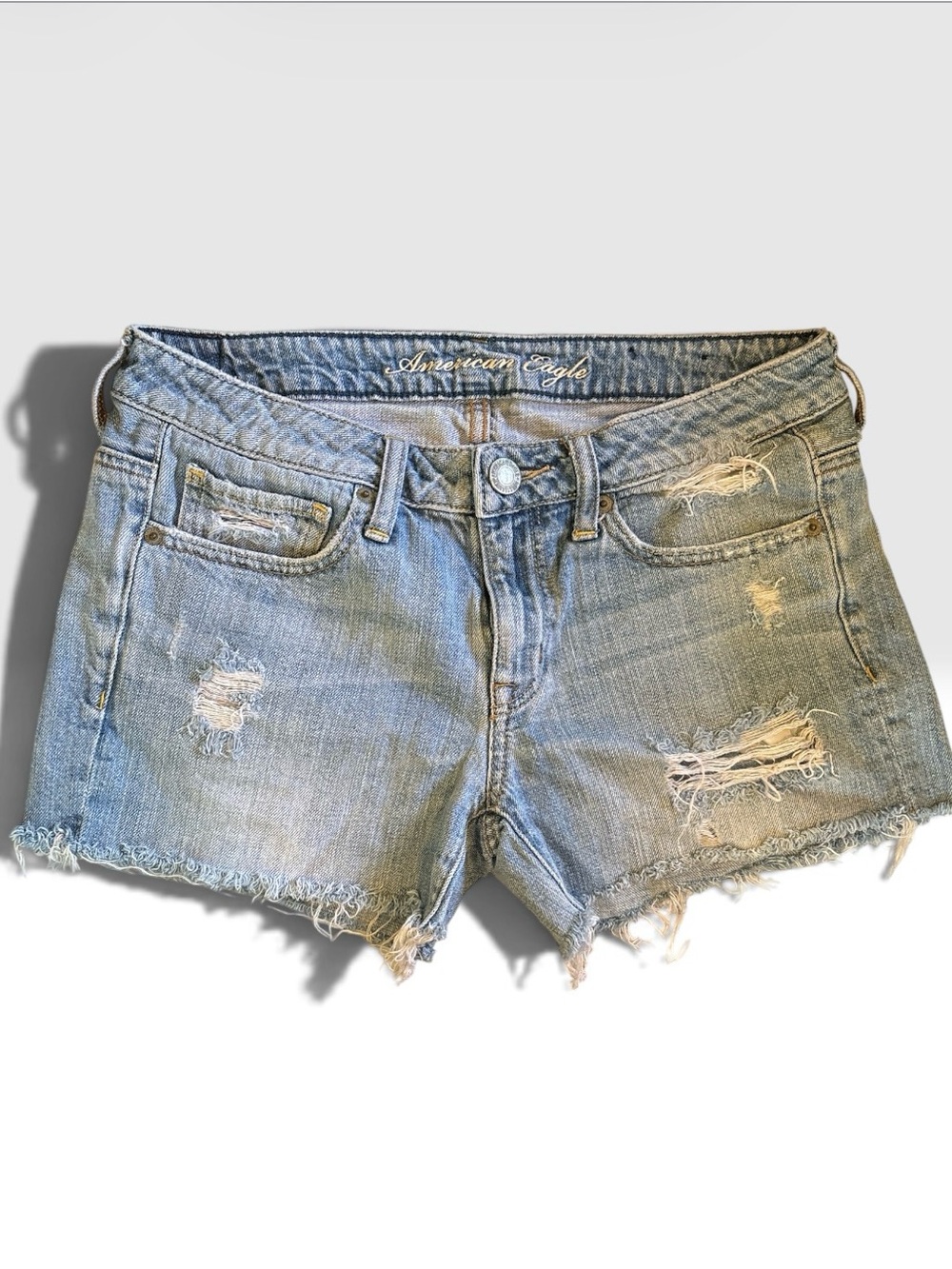 American Eagle Distressed Denim Cutoff Shorts Size 4 Low Rise